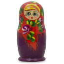 Set of 3 Wooden Floral Nesting Dolls - 3.5" Red & Purple Flower Matryoshka