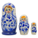 Set of 3 Gzhel Painting Blue Wooden Matryoshka Nesting Dolls 3.75 Inches