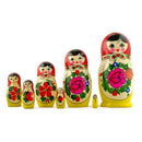 Set of 7 Wooden Semenov Nesting Dolls - Blooming Rose Matryoshka 7 Inches