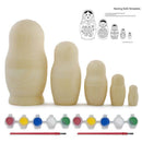 Set of 5 Unfinished Wooden Nesting Dolls with Paints DIY Craft Blanks for Painting 5.75 Inches