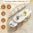Nesting Coffee Table Set of 3 with Faux Marble Tabletop and Powder-coated Gold Metal Frame-White