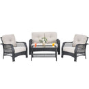 4 Pieces Patio Wicker Furniture Set Loveseat Sofa Coffee Table with Cushion-Beige