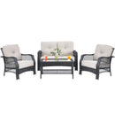4 Pieces Patio Wicker Furniture Set Loveseat Sofa Coffee Table with Cushion-Beige