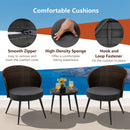3 Pieces Patio Rattan Bistro Set with 2 Seat Cushions and Tempered Glass Tabletop-Brown