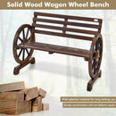 2-Person Outdoor Wooden Wagon Wheel Garden Bench-Brown