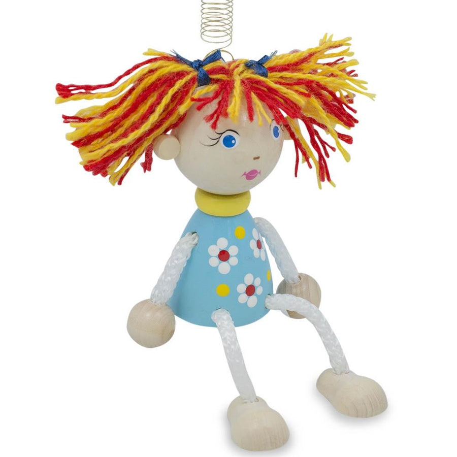 Jumping Girl Wooden Doll on a Spring 4 Inches