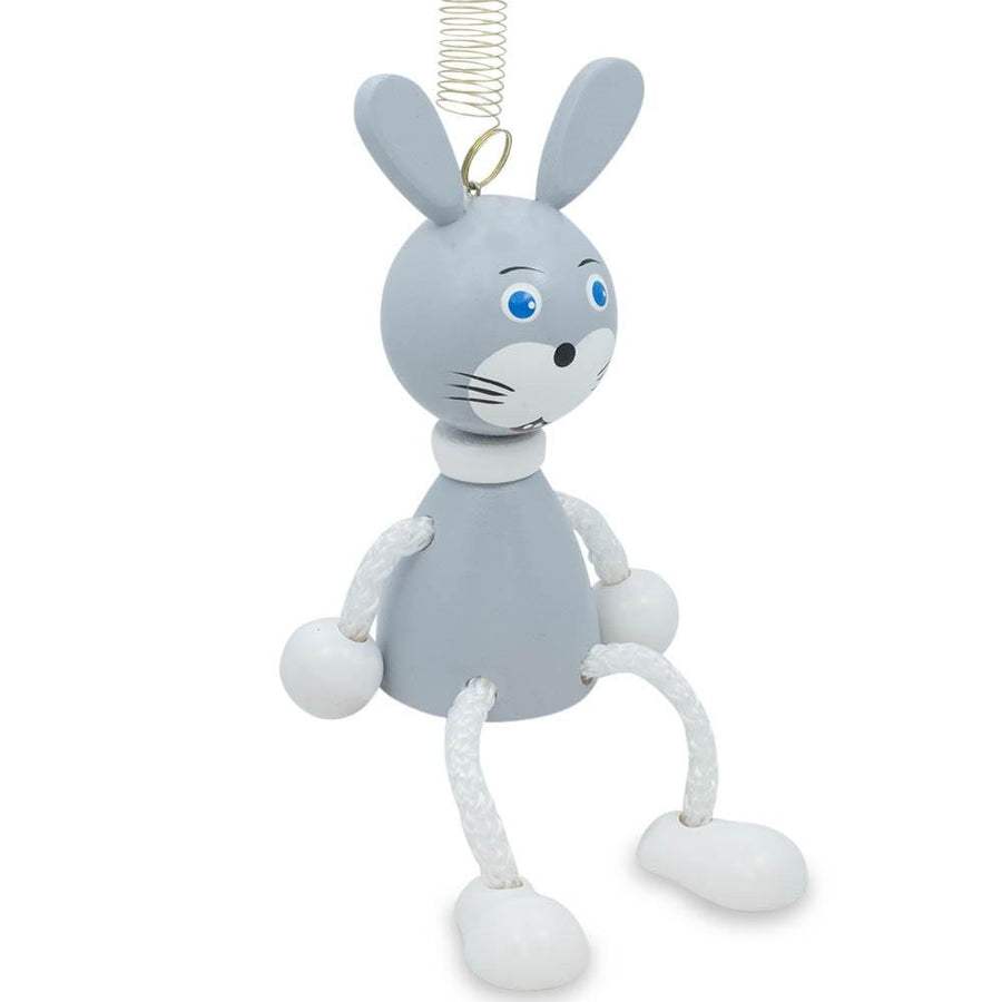 Jumping Rabbit Wooden Doll on a Spring 4 Inches