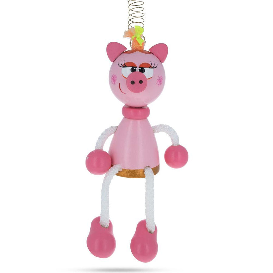 Pig Wooden Doll on a Spring 6 Inches