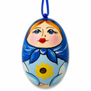 Nesting Doll Blue Scarf Wooden Egg Ornament 3 Inches