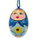 Nesting Doll Blue Scarf Wooden Egg Ornament 3 Inches