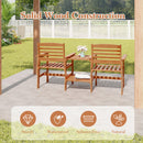 Outdoor Patio Wood 2-Seat Conversation Set with Coffee Table and Umbrella Hole