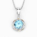 2.32 Carat Genuine Swiss Blue Topaz and White Diamond 14K Yellow Gold with .925 Sterling Silver Pendant