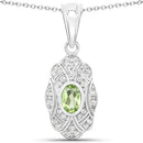 0.55 Carat Genuine Peridot and White Topaz .925 Sterling Silver Pendant