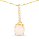 0.53 Carat Genuine Ethiopian Opal and White Diamond 10K Yellow Gold Pendant