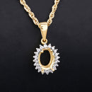 0.13 Carat Genuine White Diamond 14K Yellow Gold Semi Mount Pendant - holds 8x6mm Oval Gemstone
