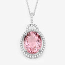 3.90 Carat Genuine Pink Tourmaline and White Diamond 14K White Gold Pendant