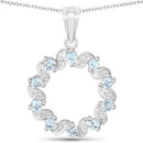 1.10 Carat Genuine Aquamarine and White Topaz .925 Sterling Silver Pendant