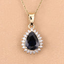 2.09 Carat Genuine Blue Sapphire and White Diamond 14K Yellow Gold Pendant