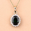 1.39 Carat Genuine Green Tourmaline and White Diamond 14K Yellow Gold Pendant