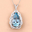 11.90 Carat Genuine Aquamarine and White Diamond 14K White Gold Pendant