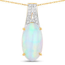 7.57 Carat Genuine Ethiopian Opal and White Diamond 14K Yellow Gold Pendant