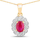 0.95 Carat Genuine Ruby and White Diamond 10K Yellow Gold Pendant
