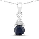 0.88 Carat Genuine Blue Sapphire and White Diamond 10K White Gold Pendant