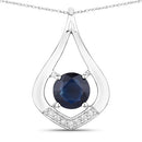 1.24 Carat Genuine Blue Sapphire and White Diamond 10K White Gold Pendant