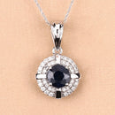 1.71 Carat Genuine Blue Sapphire and White Diamond 10K White Gold Pendant