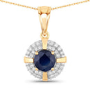 1.71 Carat Genuine Blue Sapphire and White Diamond 10K Yellow Gold Pendant