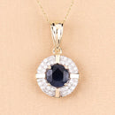 1.71 Carat Genuine Blue Sapphire and White Diamond 10K Yellow Gold Pendant