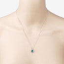 0.79 Carat Genuine Zambian Emerald and White Diamond 10K White Gold Pendant