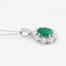 0.79 Carat Genuine Zambian Emerald and White Diamond 10K White Gold Pendant