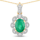 0.79 Carat Genuine Zambian Emerald and White Diamond 10K Yellow Gold Pendant
