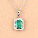 0.83 Carat Genuine Zambian Emerald and White Diamond 10K White Gold Pendant