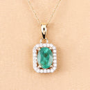 0.83 Carat Genuine Zambian Emerald and White Diamond 10K Yellow Gold Pendant