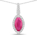 1.60 Carat Genuine Ruby and White Diamond 14K White Gold Pendant