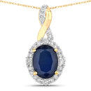 1.72 Carat Genuine Blue Sapphire and White Diamond 14K Yellow Gold Pendant