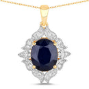 6.44 Carat Genuine Blue Sapphire and White Diamond 14K Yellow Gold Pendant
