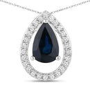 1.15 Carat Genuine Blue Sapphire and White Diamond 14K White Gold Pendant