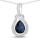 1.48 Carat Genuine Blue Sapphire and White Diamond 14K White Gold Pendant
