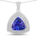 3.93 Carat Genuine Tanzanite and White Diamond 14K White Gold Pendant