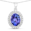 3.21 Carat Genuine Tanzanite and White Diamond 14K White Gold Pendant