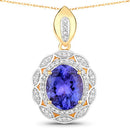4.13 Carat Genuine Tanzanite and White Diamond 14K Yellow Gold Pendant