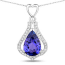 3.30 Carat Genuine Tanzanite and White Diamond 14K White Gold Pendant