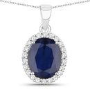 4.63 Carat Genuine Blue Sapphire and White Diamond 14K White Gold Pendant