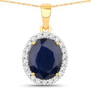 4.63 Carat Genuine Blue Sapphire and White Diamond 14K Yellow Gold Pendant