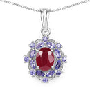 3.22 Carat Genuine Glass Filled Ruby & Tanzanite .925 Sterling Silver Pendant
