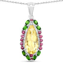 "6.19 Carat Genuine Citrine, Chrome Diopside and Rhodolite Garnet .925 Sterling Silver Pendant