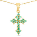 14K Yellow Gold Plated 1.05 Carat Genuine Zambian Emerald .925 Sterling Silver Pendant